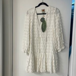 Farm Rio never worn white fringe long sleeve dress